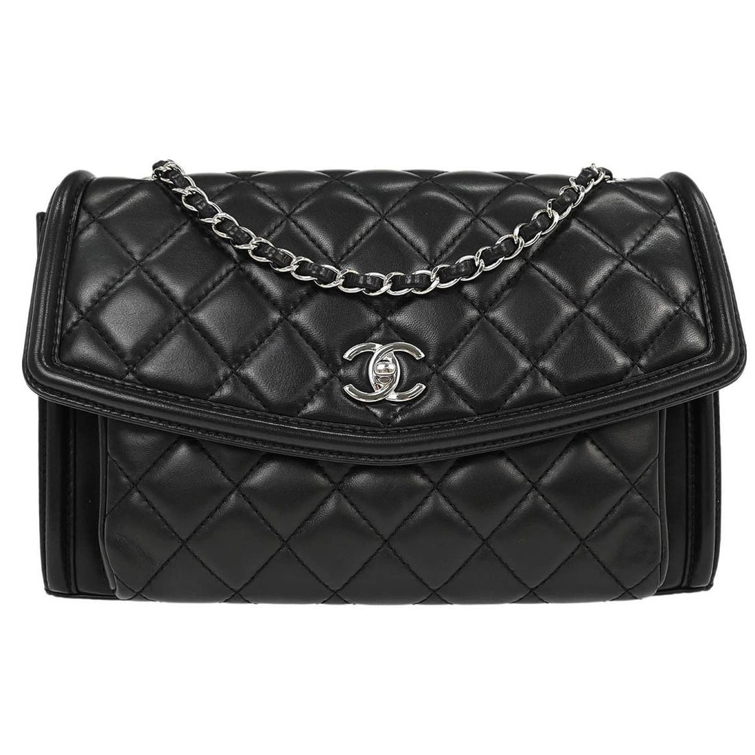 CHANEL BLACK LAMBSKIN CHAIN SHOULDER BAG (1 of 2)