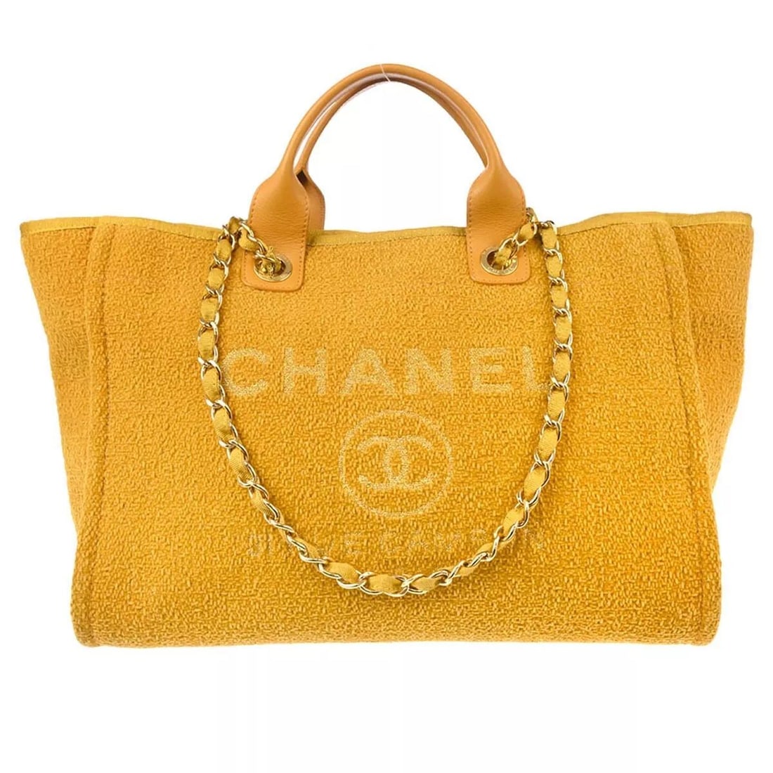 CHANEL YELLOW FABRIC MEDIUM DEAUVILLE 2WAY TOTE BAG (1 of 2)