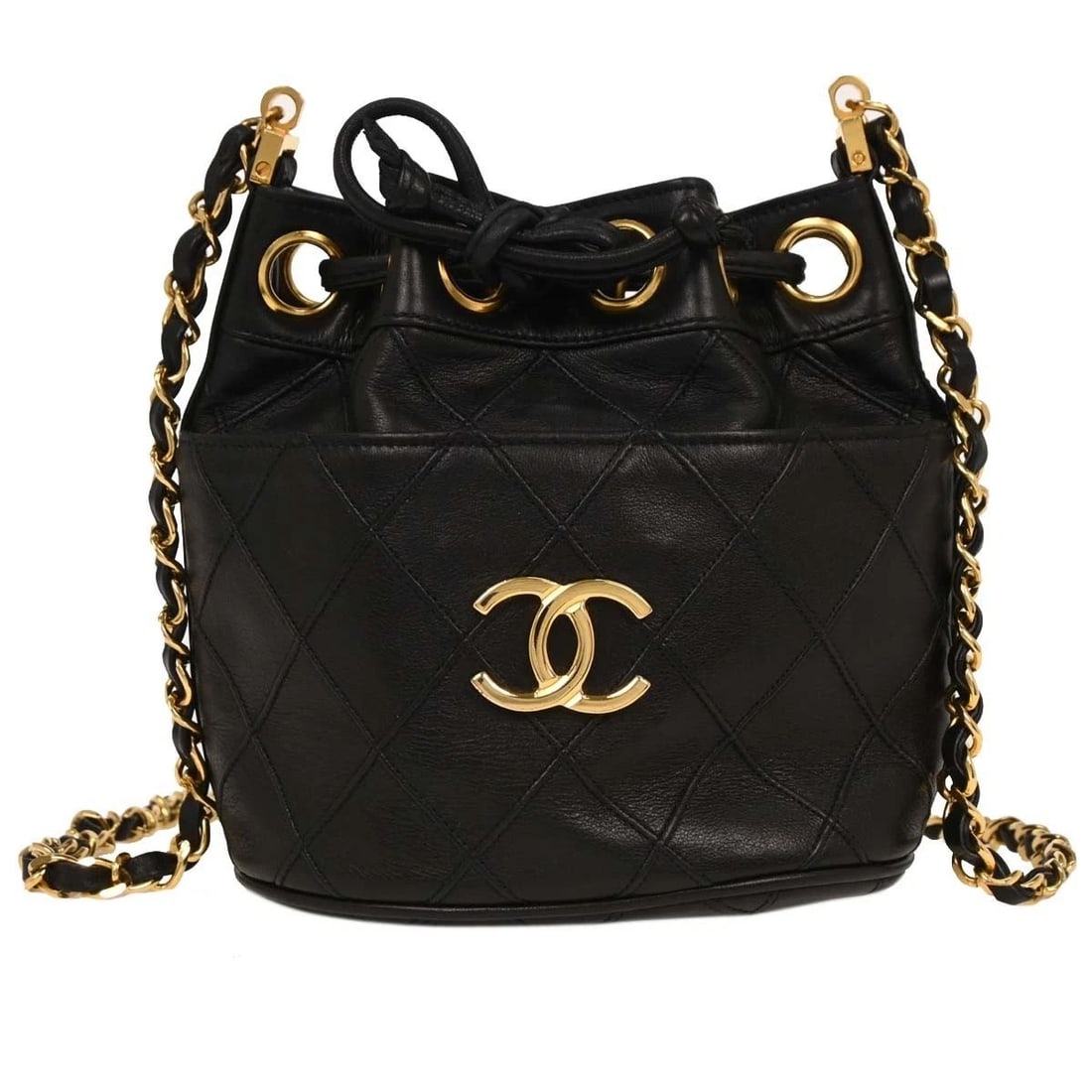CHANEL BLACK LAMBSKIN BICOLORE BUCKET SHOULDER BAG (1 of 2)