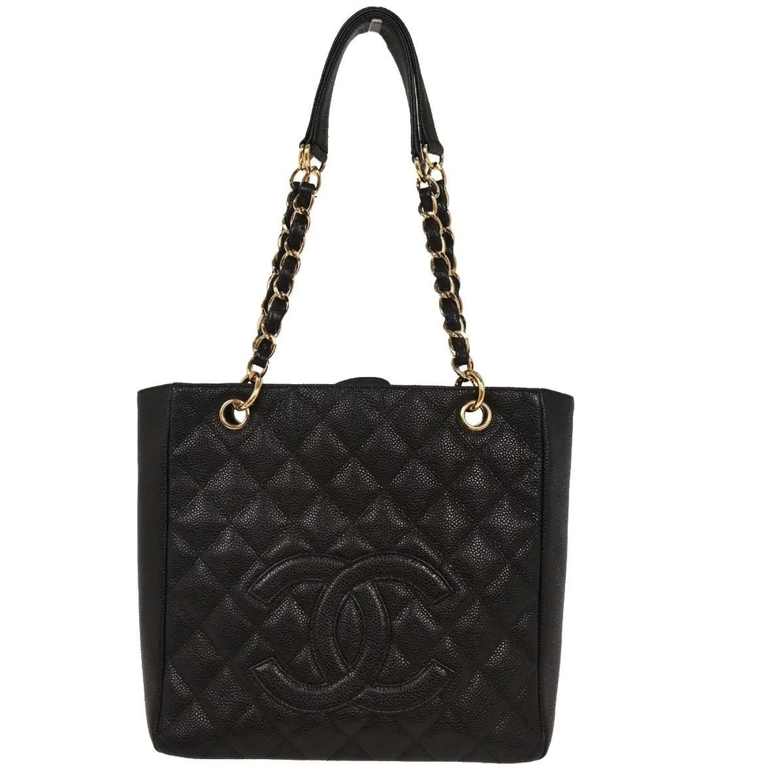 CHANEL BLACK CALFSKIN PETITE SHOPPING TOTE PST CHAIN HANDBAG (1 of 2)