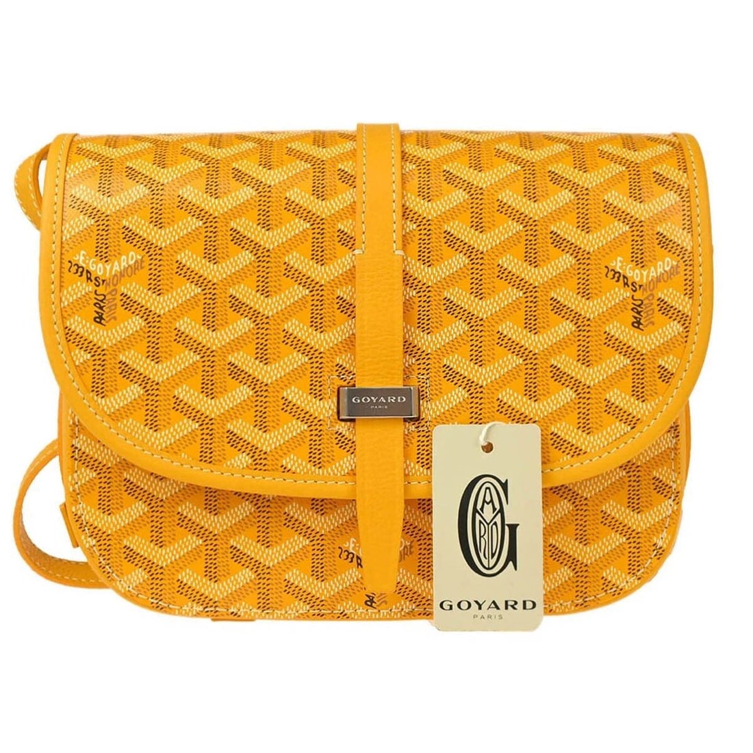 GOYARD YELLOW BELVEDERE PM SHOULDER BAG: GOYARD YELLOW BELVEDERE PM SHOULDER BAG Goyard Belvedere PM Shoulder Bag Description OUTSIDE : A+: VERY GOOD CONDITION!! There are minor dirt on the edges. INSIDE : SA: GREAT CONDITION!! S : New or ne