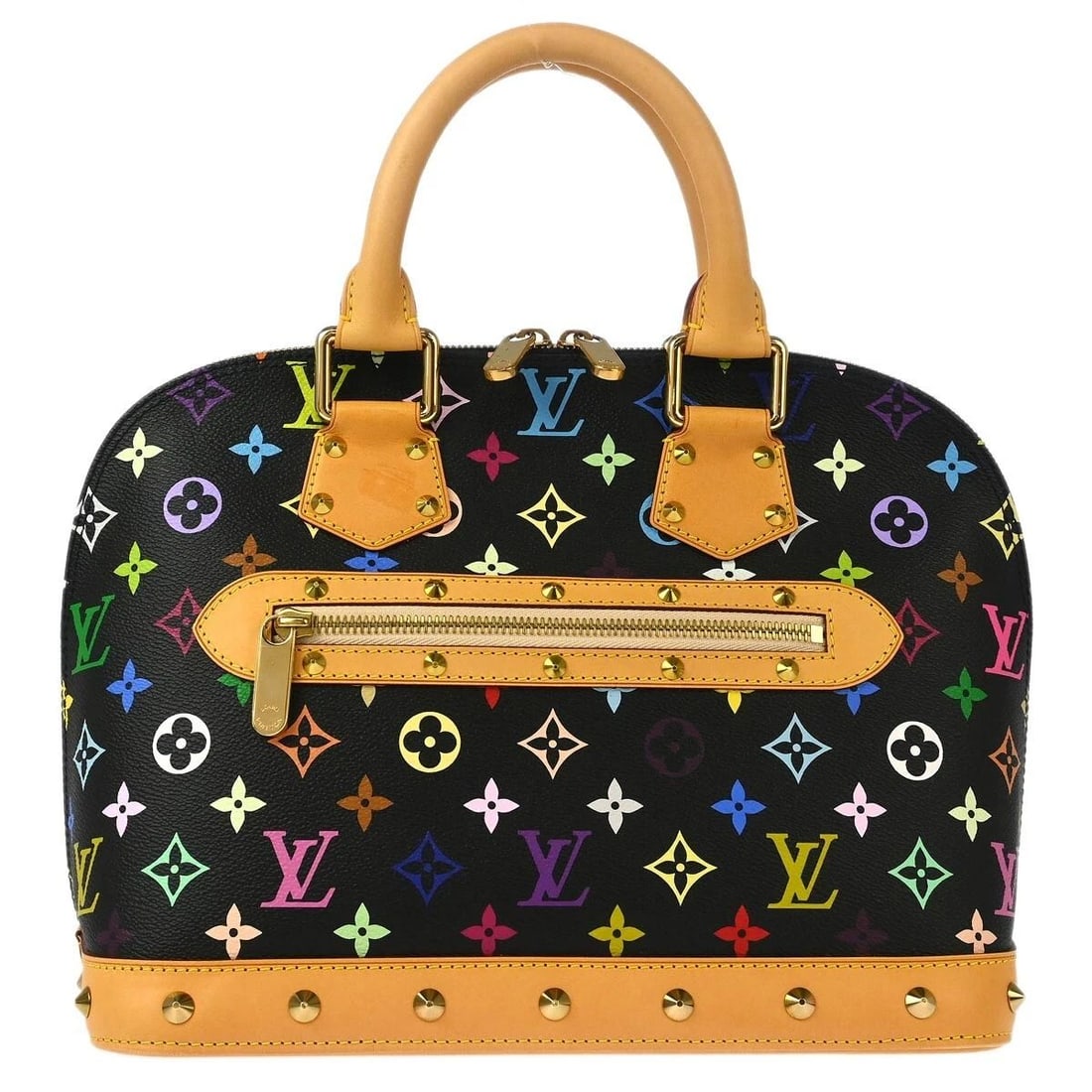 LOUIS VUITTON BLACK MONOGRAM MULTICOLOR ALMA HANDBAG: LOUIS VUITTON BLACK MONOGRAM MULTICOLOR ALMA HANDBAG Louis Vuitton Alma Handbag Black Monogram Multicolor M92646 Description OUTSIDE: A : GOOD CONDITION!! Scuffs, discoloration and stains on the leath