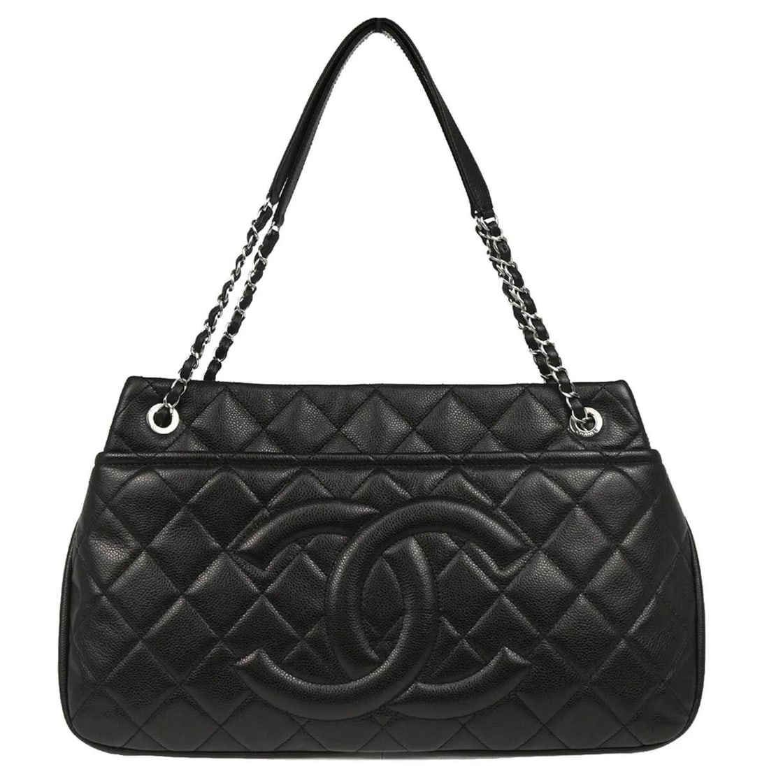 CHANEL BLACK CALFSKIN CHAIN TOTE HANDBAG (1 of 2)