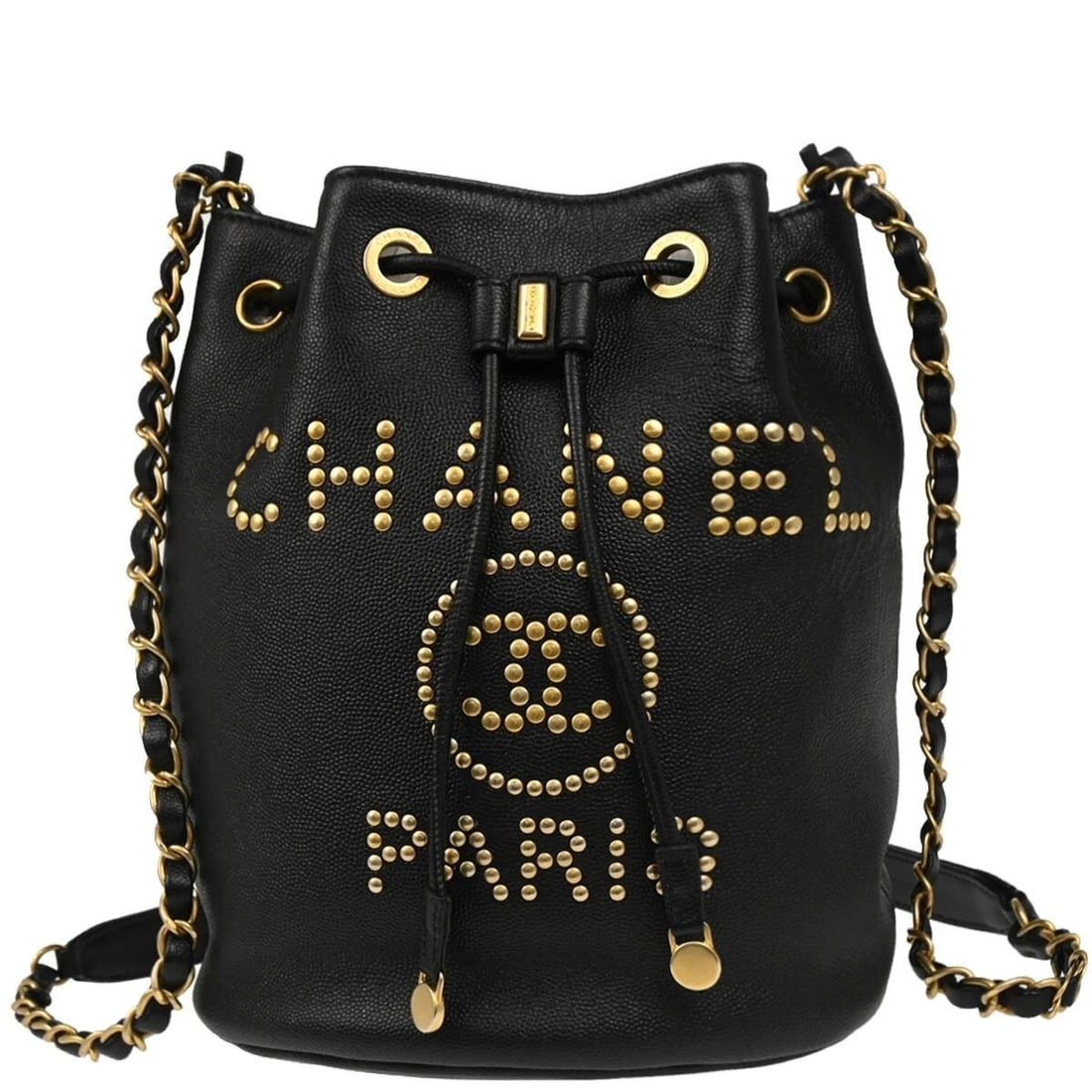 CHANEL BLACK CALFSKIN DEAUVILLE BUCKET BAG (1 of 2)