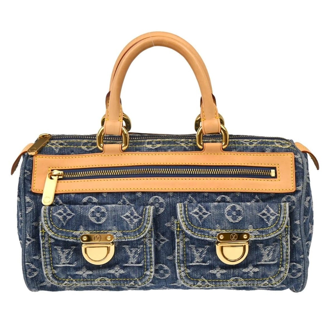 LOUIS VUITTON BLUE MONOGRAM DENIM NEO SPEEDY HANDBAG: LOUIS VUITTON BLUE MONOGRAM DENIM NEO SPEEDY HANDBAG Louis Vuitton Blue Monogram Denim Neo Speedy Handbag M95019 Description OUTSIDE : A: GOOD CONDITION!! Scuffs, discoloration and stains on the leath