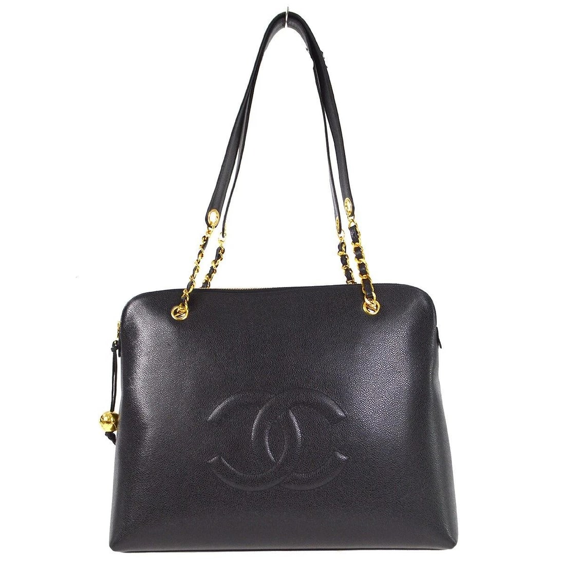CHANEL BLACK CALFSKIN CHAIN SHOULDER TOTE BAG (1 of 2)