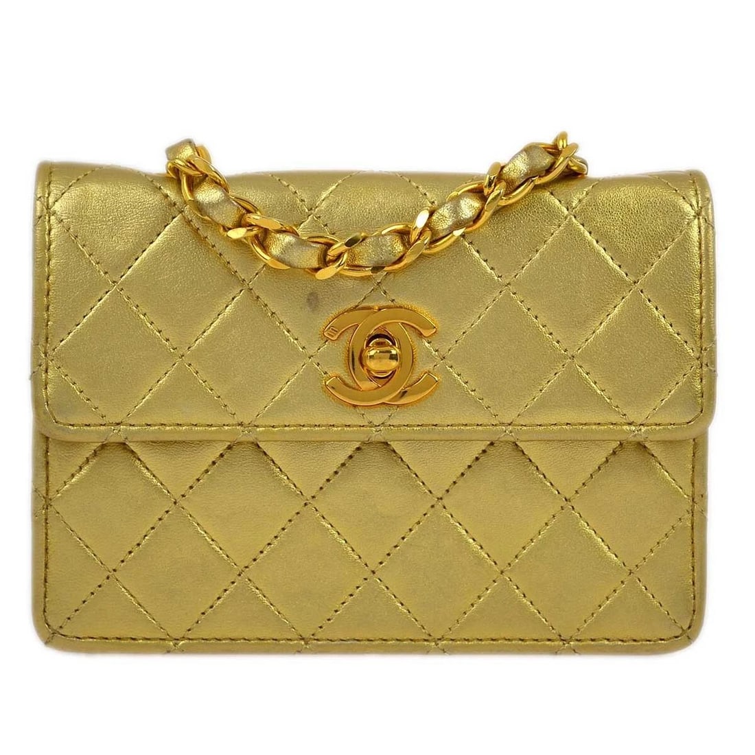 CHANEL GOLD LAMBSKIN STRAIGHT FLAP SHOULDER BAG (1 of 2)