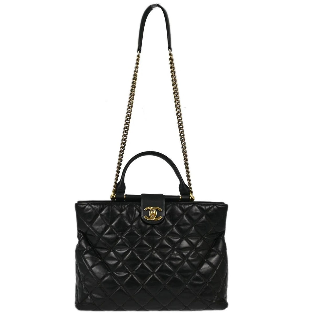 CHANEL BLACK CALFSKIN 2WAY HANDBAG (1 of 2)