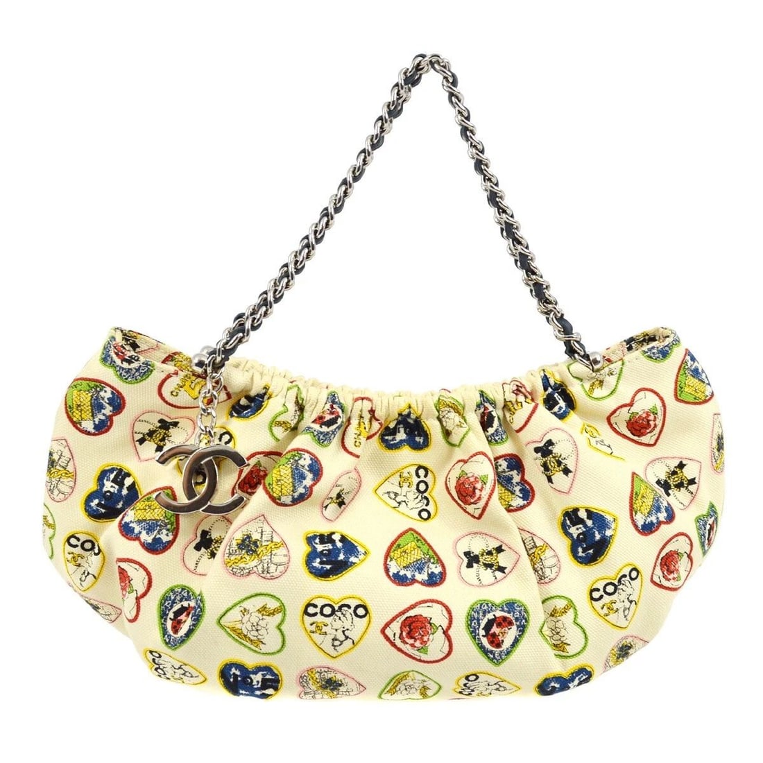 CHANEL WHITE CANVAS VALENTINE CHAIN HANDBAG: CHANEL WHITE CANVAS VALENTINE CHAIN HANDBAG Chanel Valentine Chain Handbag Description OUTSIDE : SA: GREAT CONDITION!! INSIDE : SA: GREAT CONDITION!! S : New or new without a tag. SA : Excellent condi