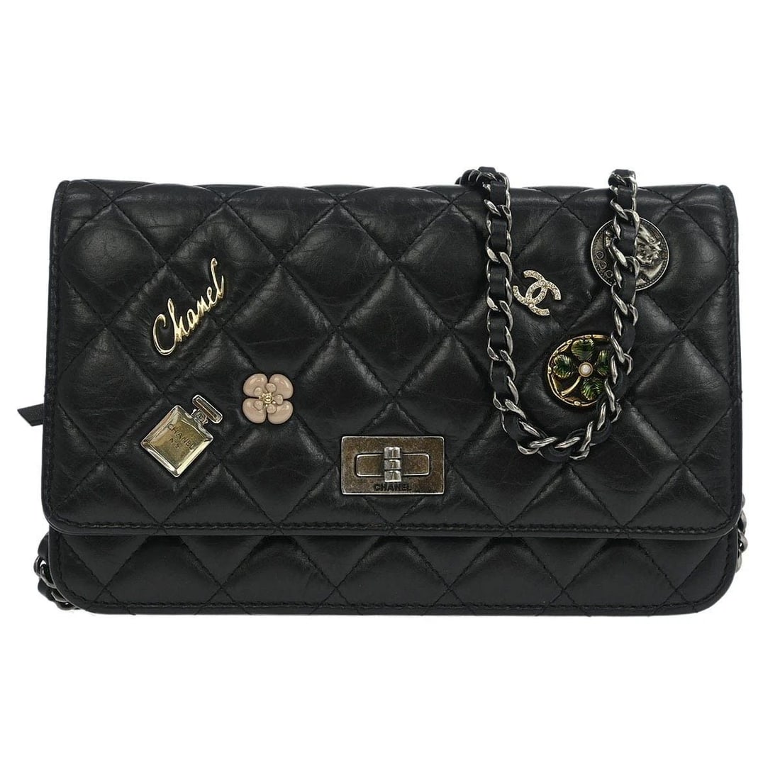 CHANEL CALFSKIN MADEMOISELLE LOCK ICON WOC WALLET ON CHAIN SHOULDER BAG: CHANEL CALFSKIN MADEMOISELLE LOCK ICON WOC WALLET ON CHAIN SHOULDER BAG Chanel WOC Wallet on Chain Description OUTSIDE : A+: VERY GOOD CONDITION!! Minor scuffs. Minor dirt. INSIDE : A: GOOD CONDITION!