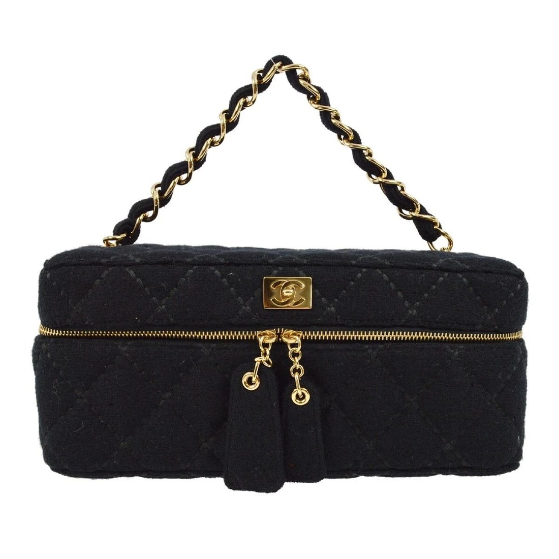 CHANEL BLACK WOOL WILD STITCH VANITY HANDBAG (1 of 2)
