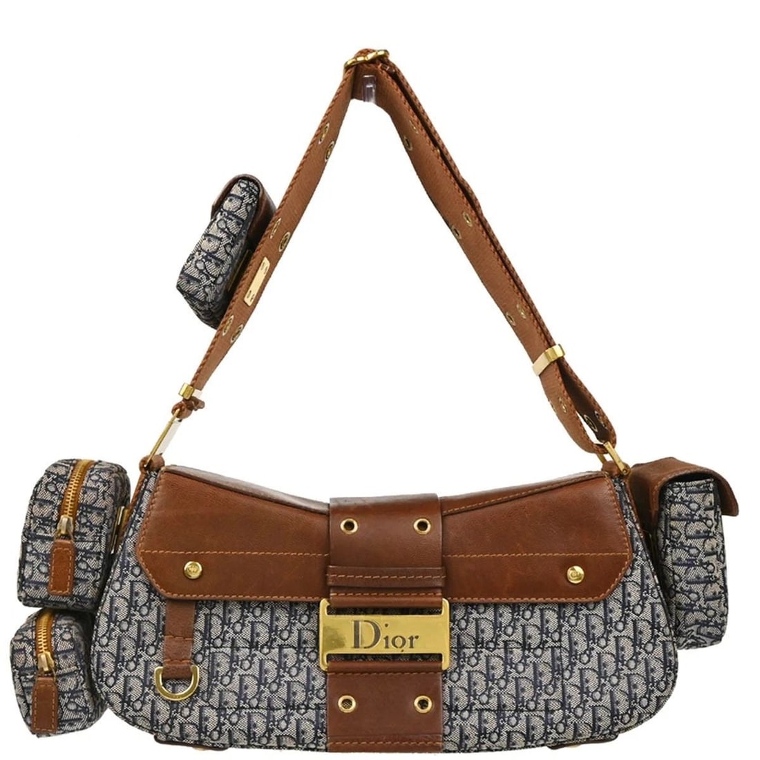 CHRISTIAN DIOR NAVY TROTTER STREET CHIC COLUMBUS SHOULDER BAG: CHRISTIAN DIOR NAVY TROTTER STREET CHIC COLUMBUS SHOULDER BAG Christian Dior Street Chic Columbus Shoulder Bag Description OUTSIDE: AB: FAIR CONDITION!! Scuffs on the leather parts. Shoulder Strap has