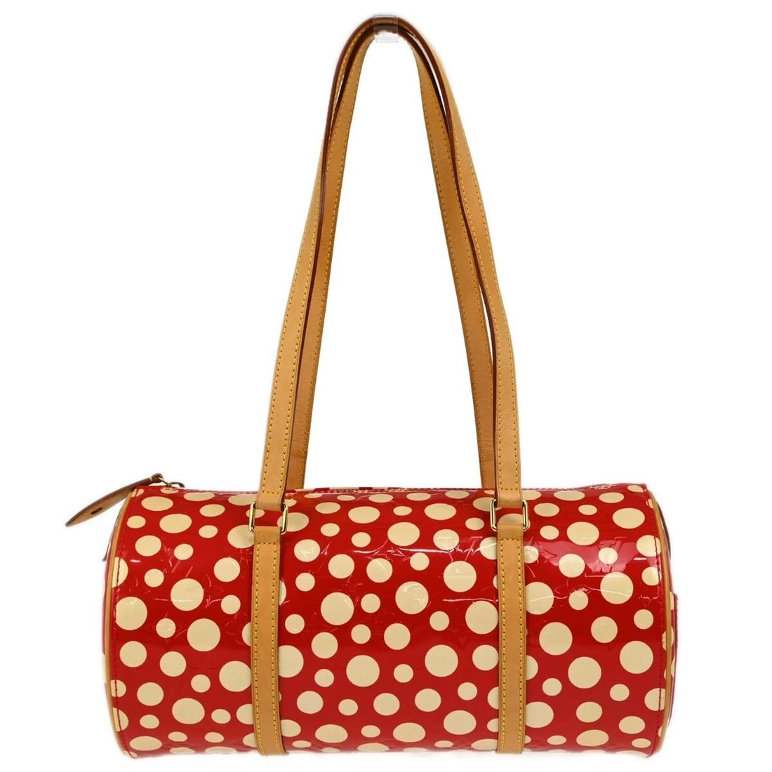 LOUIS VUITTON RED VERNIS DOT INFINITY PAPILLON HANDBAG: LOUIS VUITTON RED VERNIS DOT INFINITY PAPILLON HANDBAG Louis Vuitton Red Vernis Dot Infinity Papillon Handbag M91425 Description OUTSIDE: A+: VERY GOOD CONDITION!! Some stains on the leather parts. IN