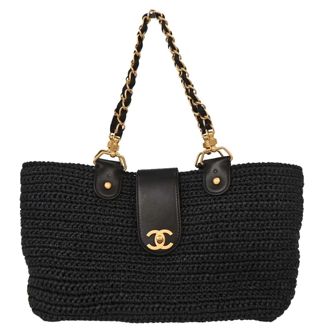 CHANEL NAVY STRAW TOTE HANDBAG (1 of 2)