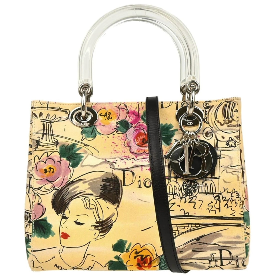 CHRISTIAN DIOR BEIGE CANVAS LADY DIOR 2WAY HANDBAG: CHRISTIAN DIOR BEIGE CANVAS LADY DIOR 2WAY HANDBAG Christian Dior Lady Dior Handbag Description OUTSIDE : A: GOOD CONDITION!! Minor dirt. INSIDE : A: GOOD CONDITION!! Minor dirt. Metal fittings have r