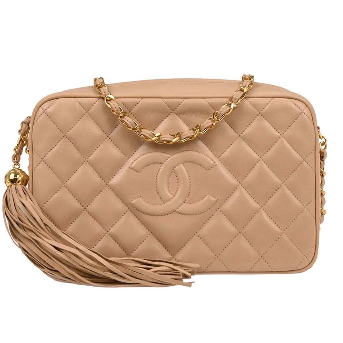 CHANEL BEIGE LAMBSKIN CAMERA BAG (1 of 2)