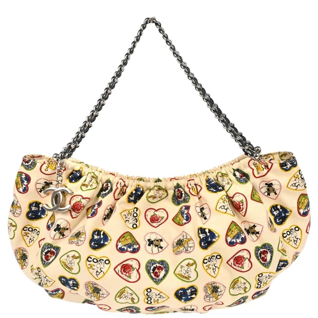 CHANEL WHITE CANVAS VALENTINE CHAIN HANDBAG (1 of 2)