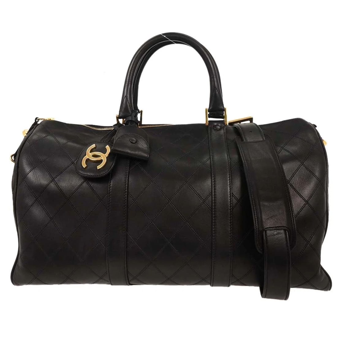 CHANEL BLACK LAMBSKIN BICOLORE 2WAY DUFFLE BAG (1 of 2)