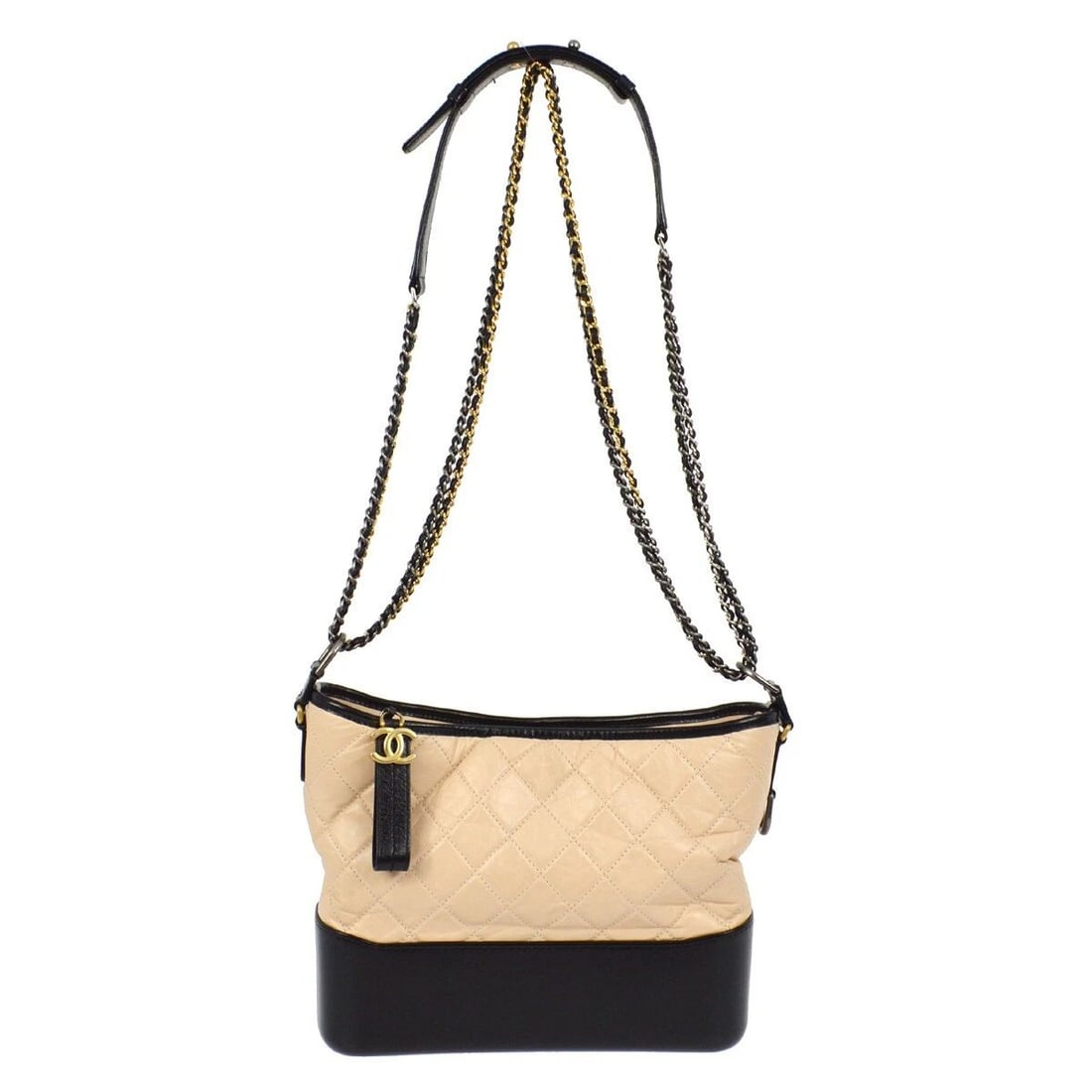 CHANEL BEIGE BLACK CALFSKIN MEDIUM GABRIELLE SHOULDER BAG (1 of 2)