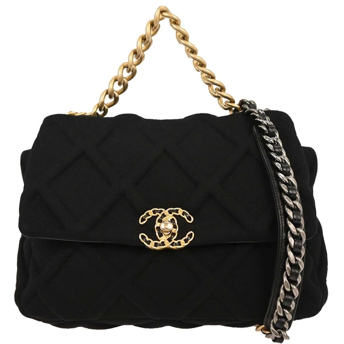 CHANEL BLACK COTTON 19 2WAY HANDBAG (1 of 2)