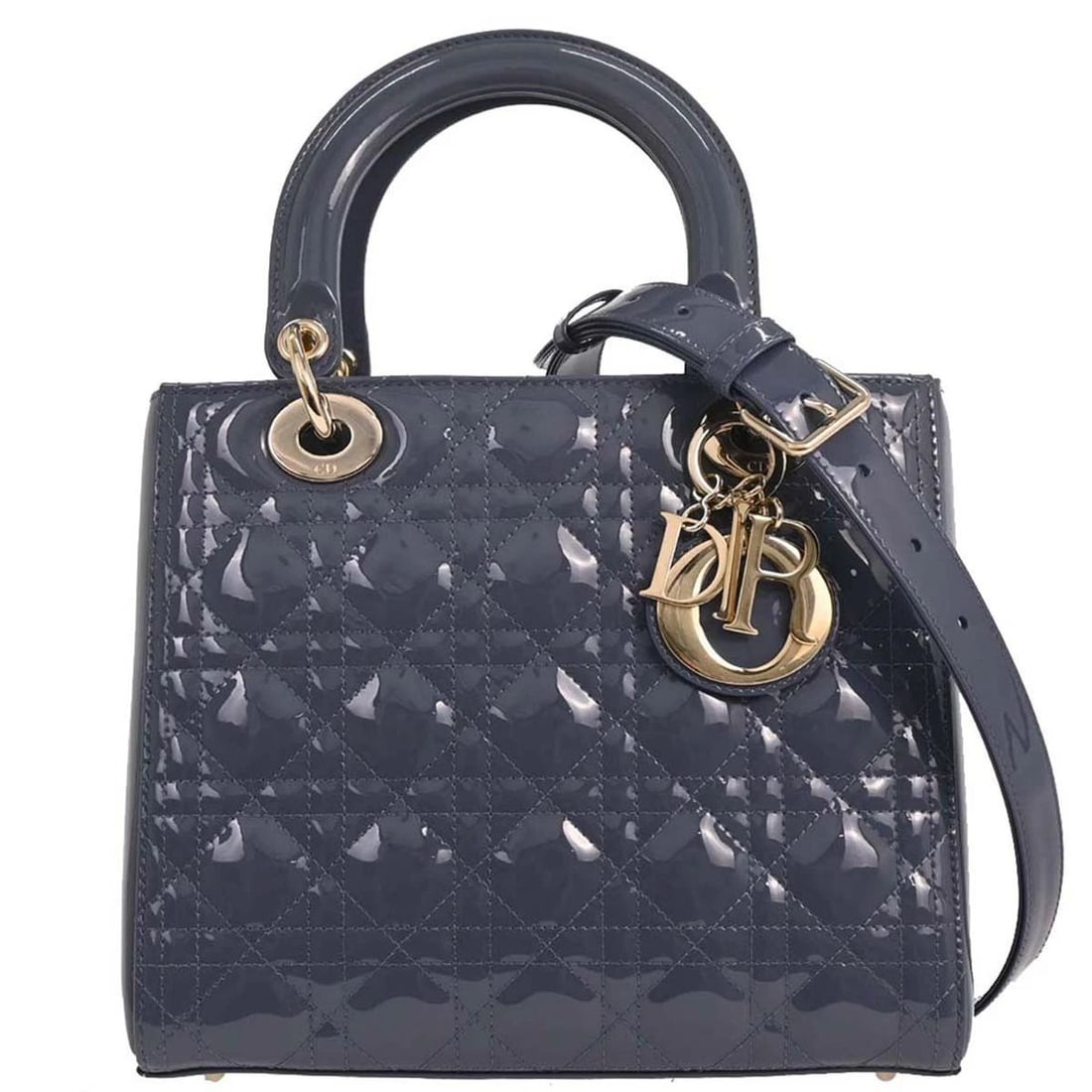 CHRISTIAN DIOR BLUE PATENT LEATHER LADY DIOR CANNAGE HANDBAG (1 of 2)