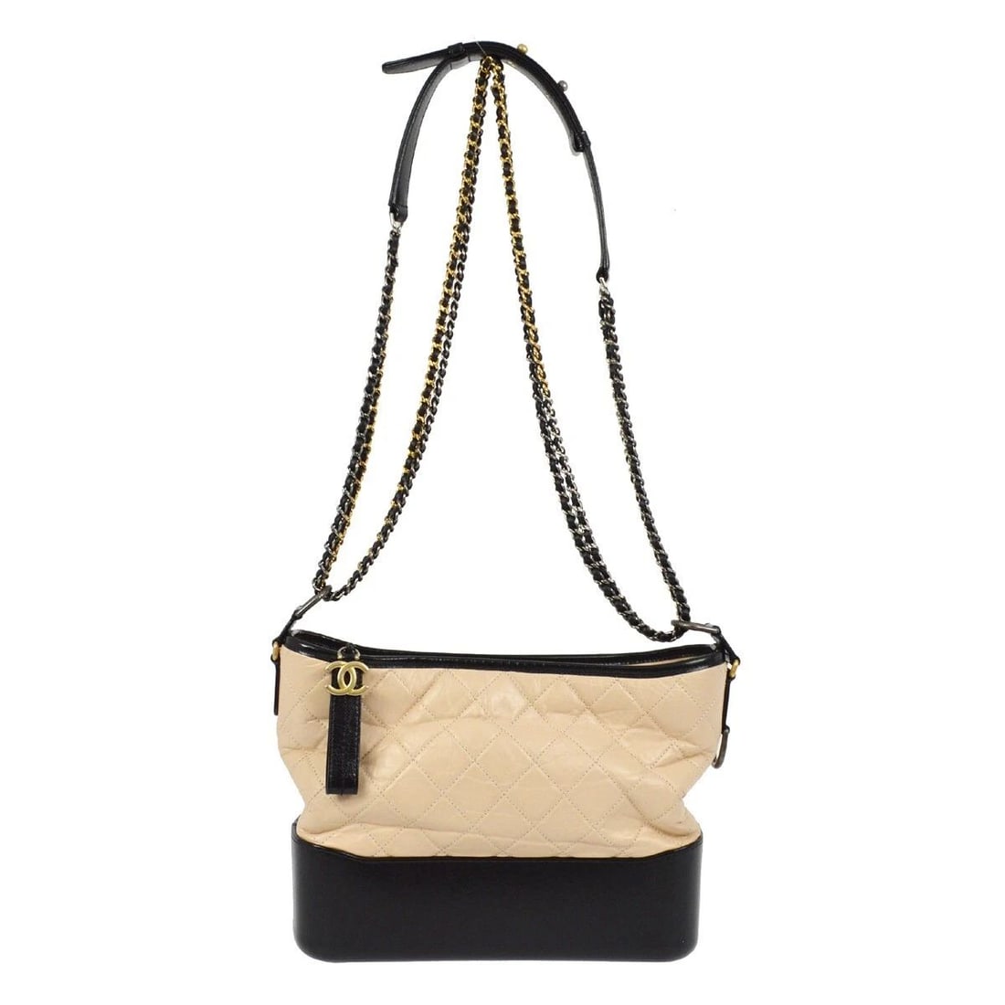 CHANEL BEIGE BLACK CALFSKIN MEDIUM GABRIELLE SHOULDER BAG (1 of 2)