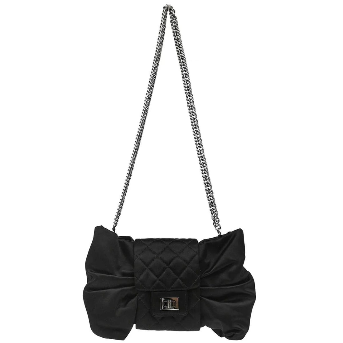 CHANEL BLACK SATIN BOW SHOULDER BAG: CHANEL BLACK SATIN BOW SHOULDER BAG Chanel Bow Shoulder Bag Description OUTSIDE : A+: VERY GOOD CONDITION!! INSIDE : SA: GREAT CONDITION!! S : New or new without a tag. SA : Excellent condition. A : G