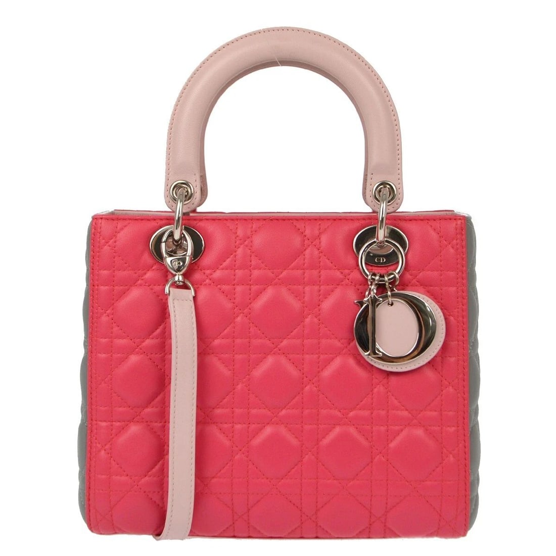 CHRISTIAN DIOR PINK LAMBSKIN LADY DIOR CANNAGE 2WAY HANDBAG: CHRISTIAN DIOR PINK LAMBSKIN LADY DIOR CANNAGE 2WAY HANDBAG Christian Dior Pink Lambskin Lady Dior Cannage 2way Handbag Description OUTSIDE : A+: VERY GOOD CONDITION!! Minor dirt, scuff. INSIDE : A+: