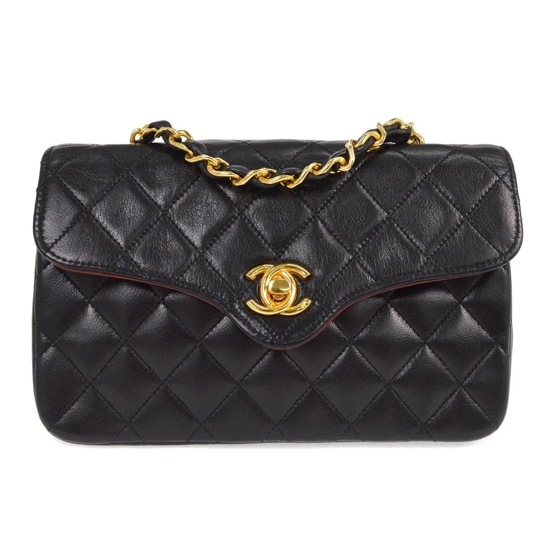 CHANEL BLACK LAMBSKIN SINGLE FLAP SHOULDER BAG (1 of 2)