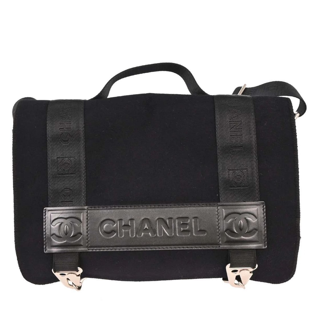 CHANEL BLACK FELT NYLON SPORT LINE 2WAY HANDBAG (1 of 2)