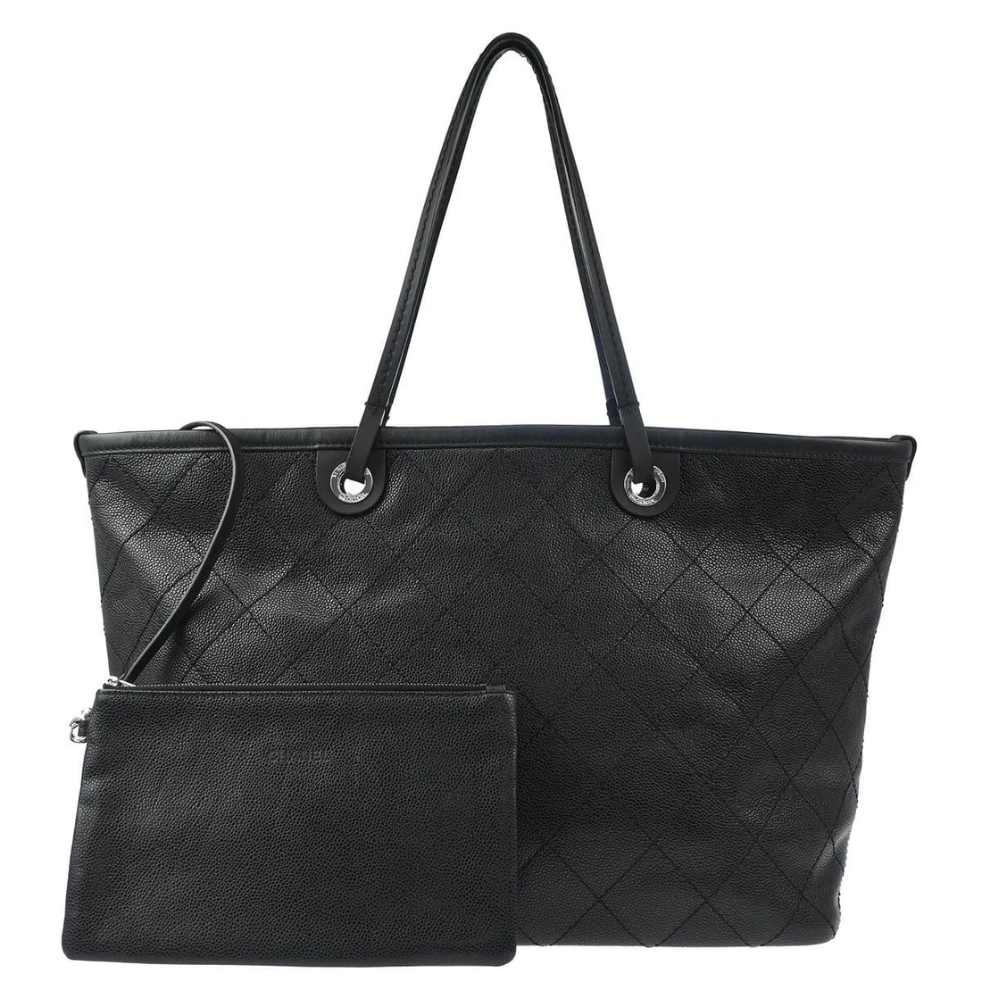 CHANEL BLACK CALFSKIN SHOPPING FEVER TOTE HANDBAG: CHANEL BLACK CALFSKIN SHOPPING FEVER TOTE HANDBAG Chanel Tote Handbag Description OUTSIDE : A: GOOD CONDITION!! Edge has scuffs. The bottom parts have scuffs. INSIDE : A: GOOD CONDITION!! Dirt. S : Ne