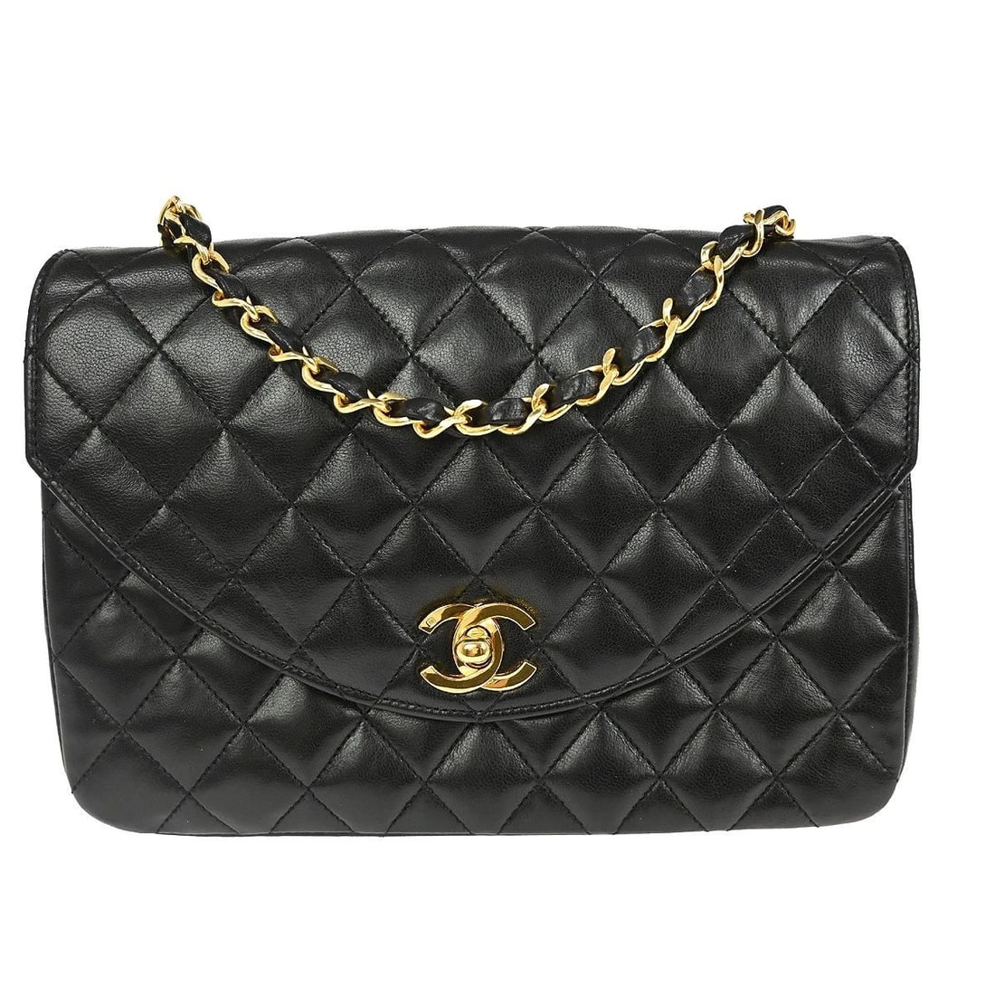 CHANEL BLACK LAMBSKIN SINGLE CHAIN SHOULDER BAG (1 of 2)