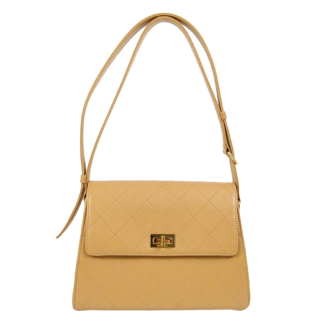CHANEL BEIGE LAMBSKIN MADEMOISELLE LOCK SHOULDER BAG (1 of 2)