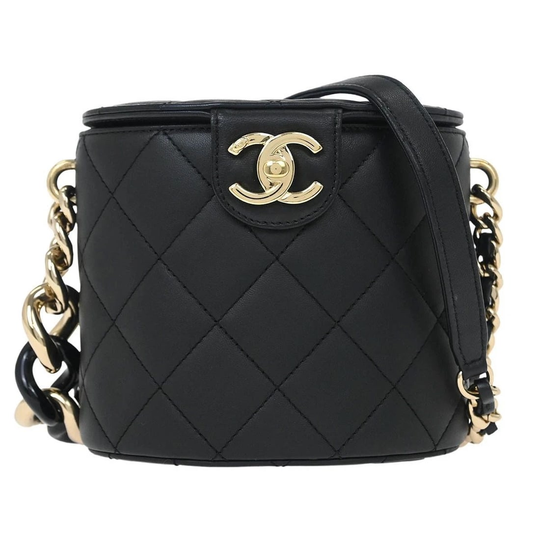 CHANEL BLACK LAMBSKIN VANITY SHOULDER BAG (1 of 2)