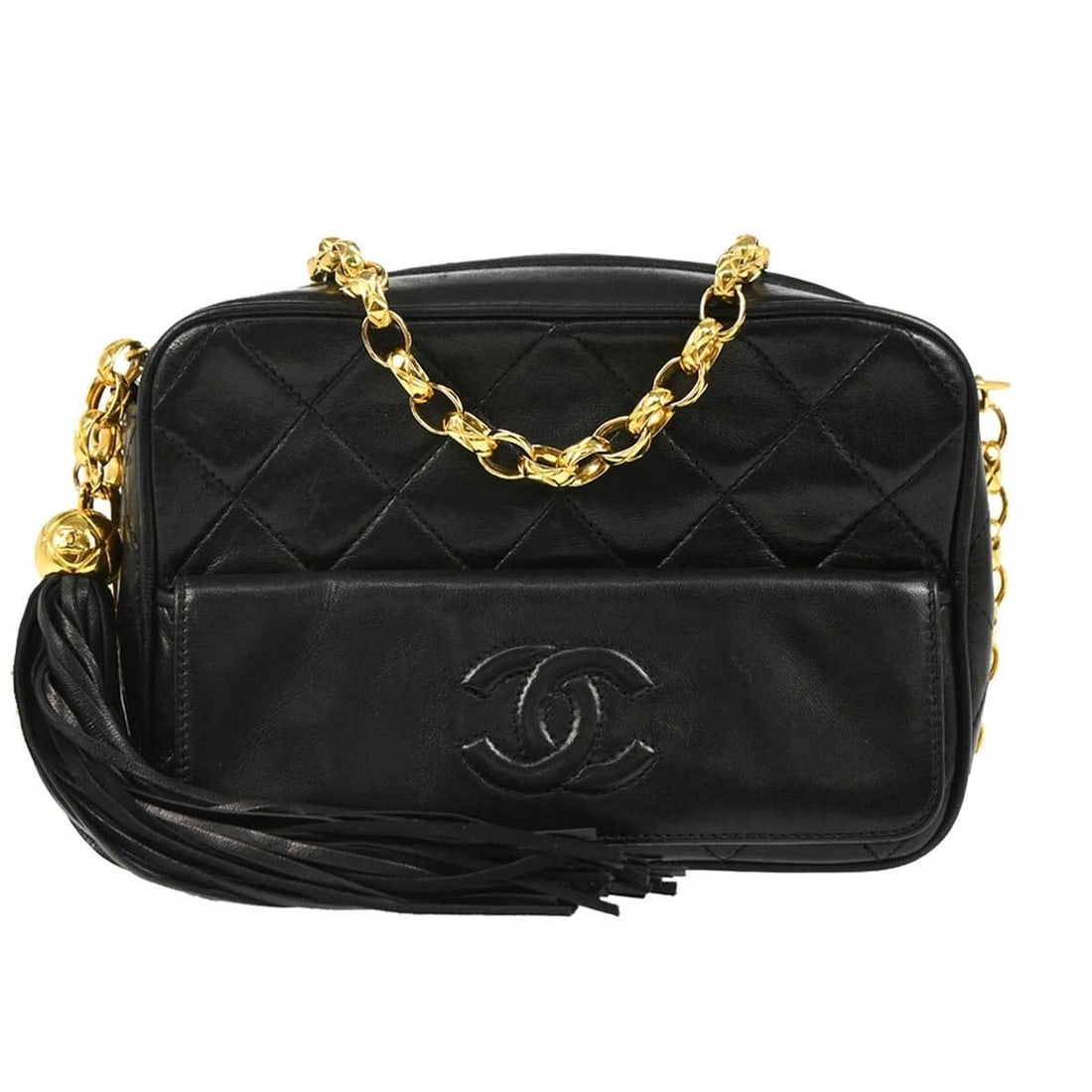 CHANEL BLACK LAMBSKIN CAMERA BAG (1 of 2)