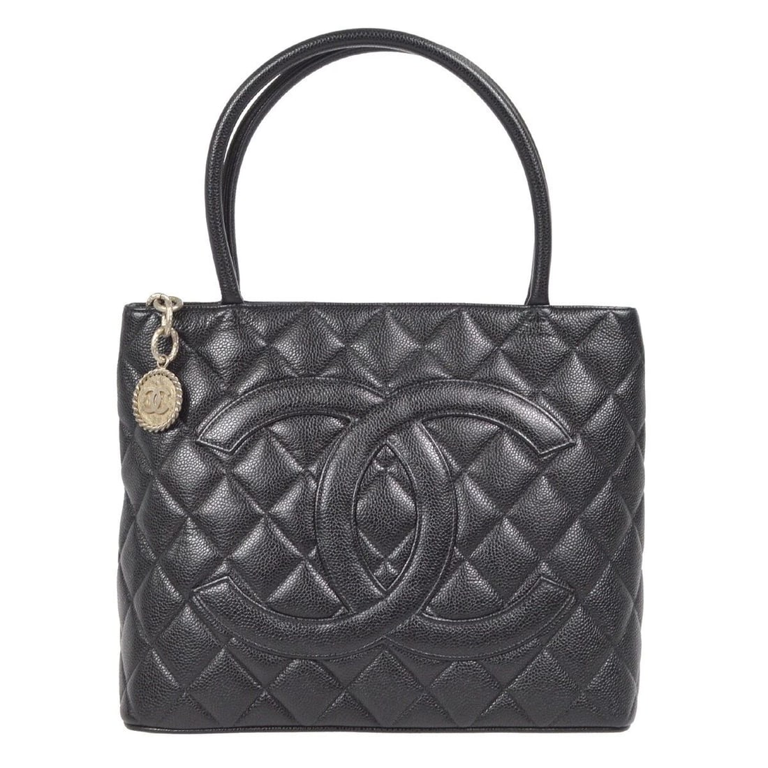 CHANEL BLACK CALFSKIN MEDALLION QUILTED TOTE HANDBAG (1 of 2)