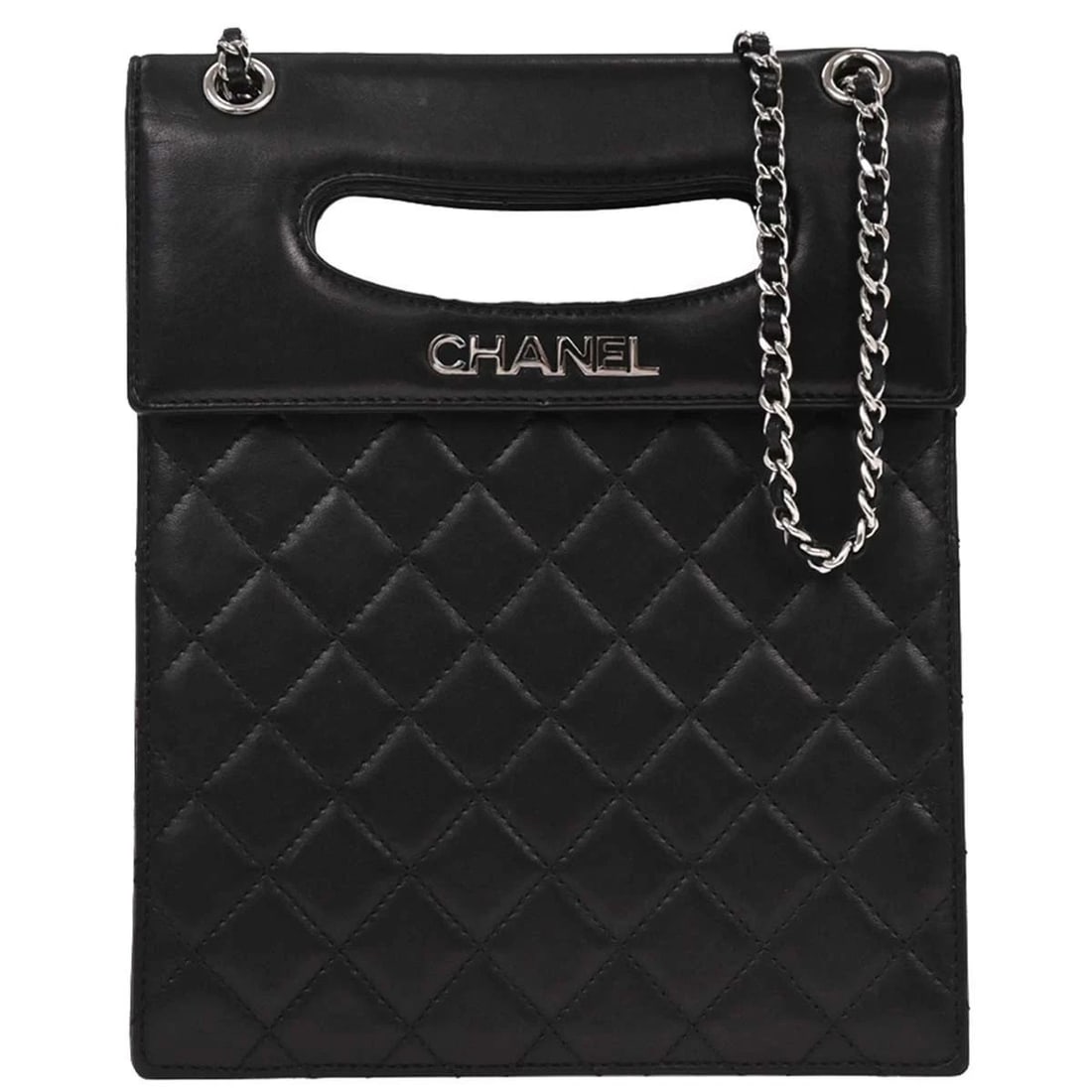 CHANEL BLACK LAMBSKIN DELIVERY CUTOUT 2WAY HANDBAG (1 of 2)