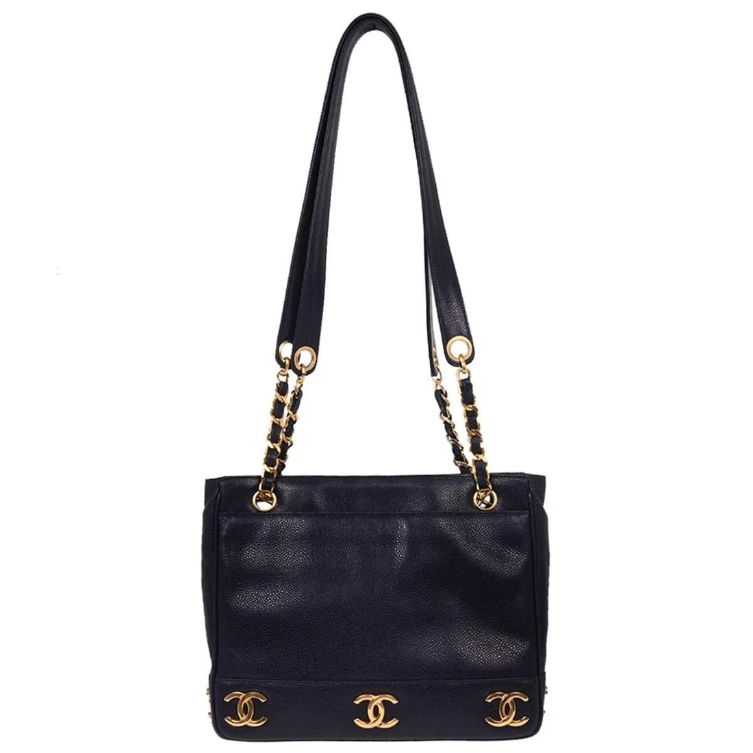 CHANEL NAVY CALFSKIN TRIPLE CC SHOULDER TOTE BAG (1 of 2)
