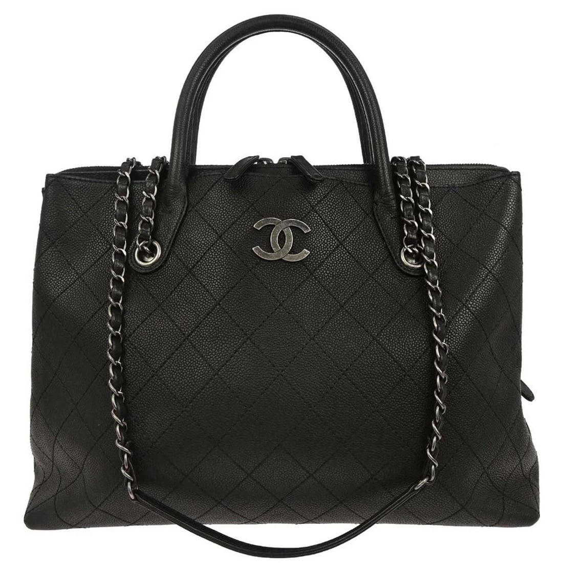 CHANEL BLACK CALFSKIN URBAN SHOPPING TOTE 2WAY SHOULDER HANDBAG (1 of 2)