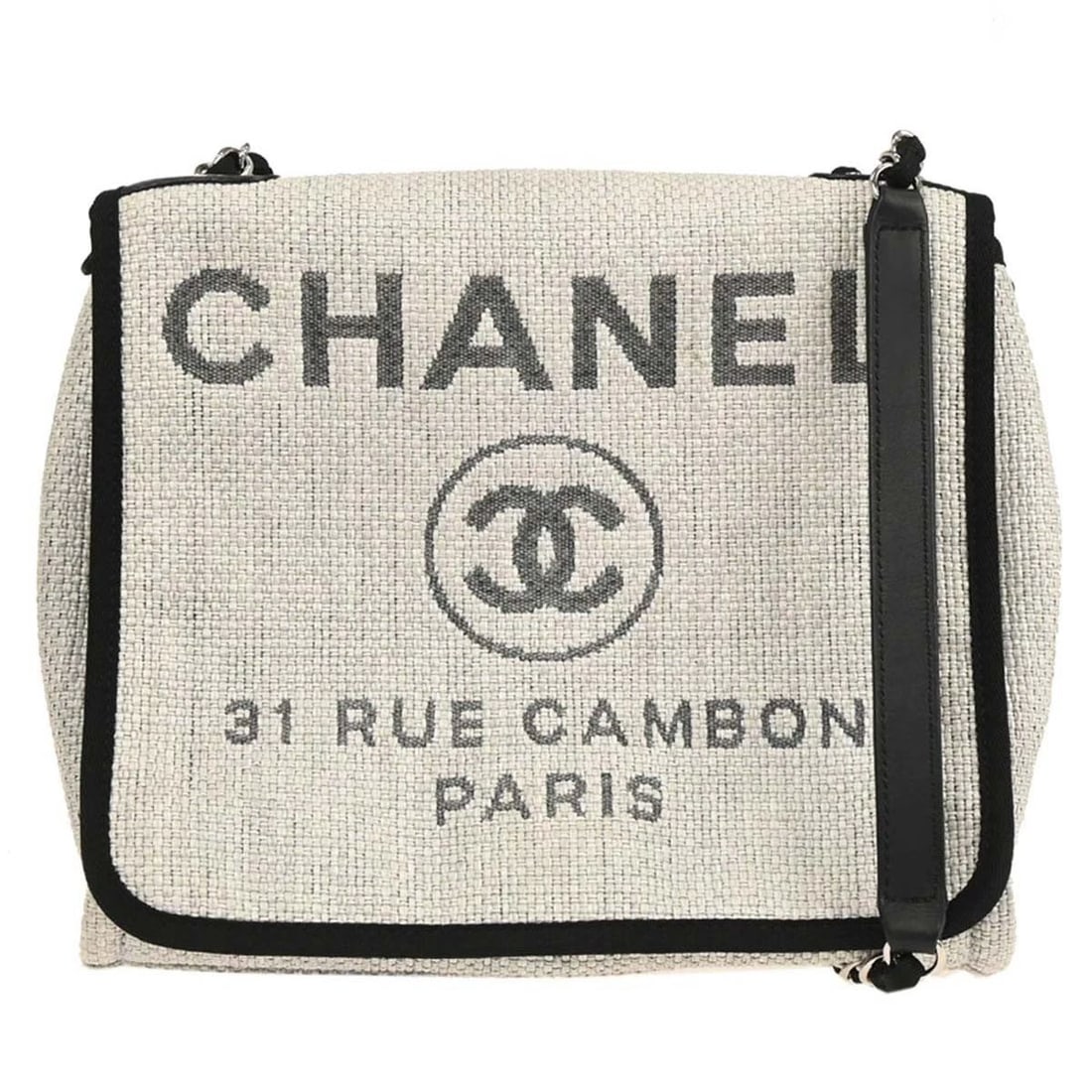 CHANEL GRAY NYLON CANVAS DEAUVILLE SHOULDER BAG (1 of 2)