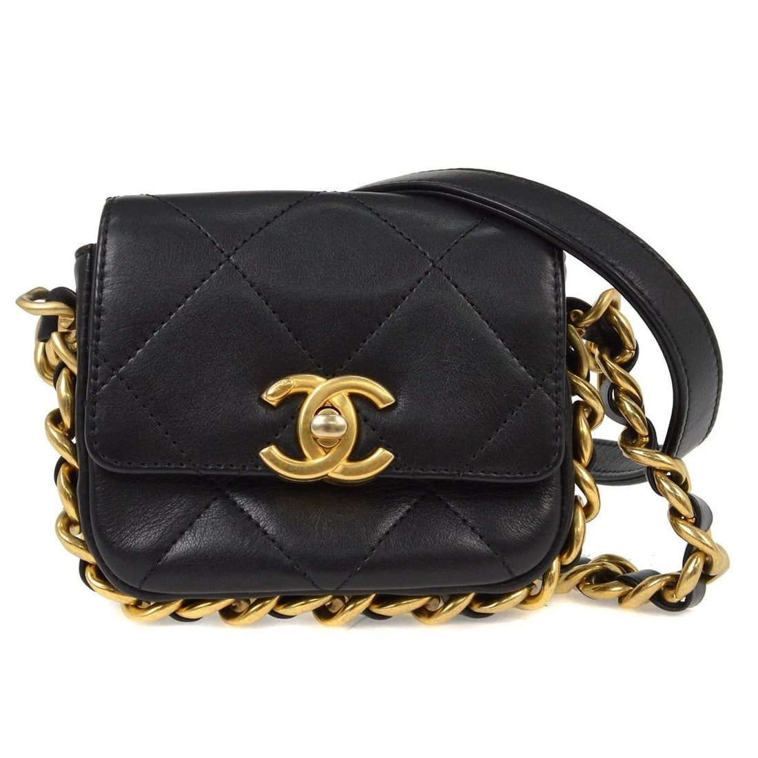 CHANEL BLACK CALFSKIN FRAMING CHAIN FLAP BAG (1 of 2)