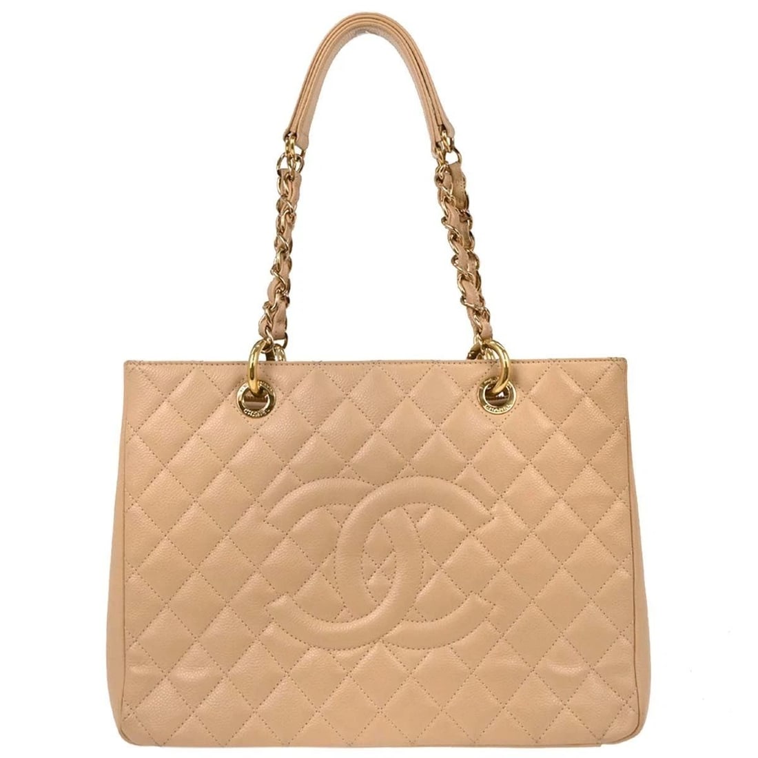 CHANEL BEIGE CALFSKIN GRAND SHOPPING TOTE GST CHAIN HANDBAG (1 of 2)