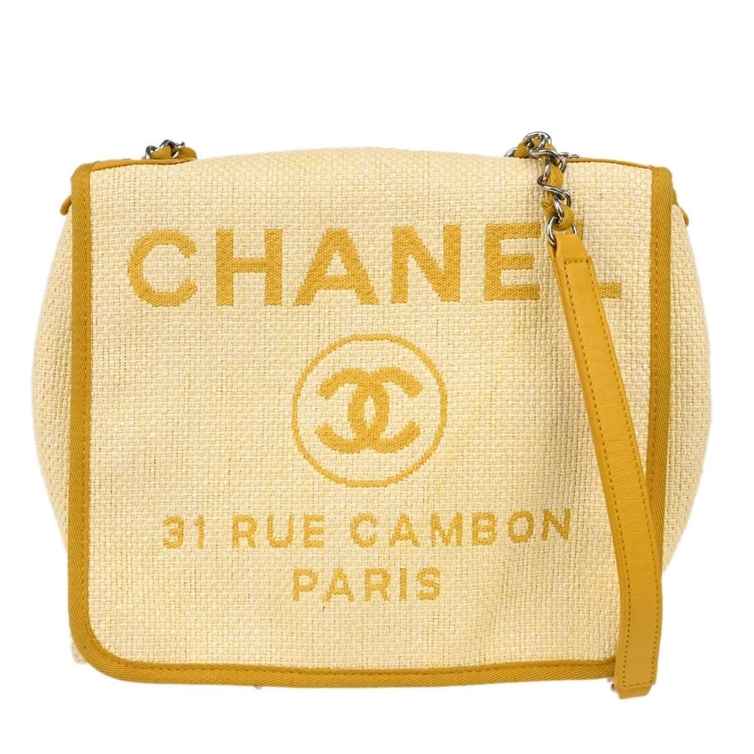 CHANEL YELLOW STRAW DEAUVILLE SHOULDER BAG (1 of 2)