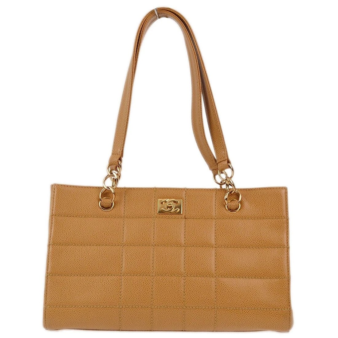 CHANEL BEIGE CALFSKIN WILD STITCH CHOCO BAR CHAIN HANDBAG (1 of 2)
