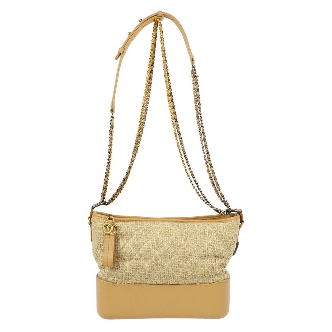 CHANEL BEIGE TWEED LAMBSKIN MEDIUM GABRIELLE SHOULDER BAG: CHANEL BEIGE TWEED LAMBSKIN MEDIUM GABRIELLE SHOULDER BAG Chanel Gabrielle Shoulder Bag Description OUTSIDE : A+: VERY GOOD CONDITION!! Some scuffs and stains. INSIDE : A+: VERY GOOD CONDITION!! S : N