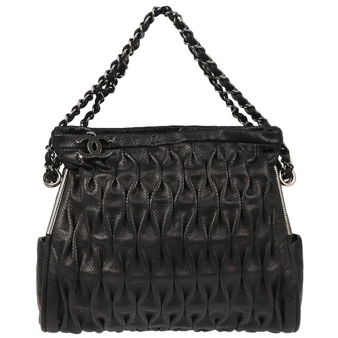 CHANEL BLACK PERFORATED LAMBSKIN HANDBAG (1 of 2)