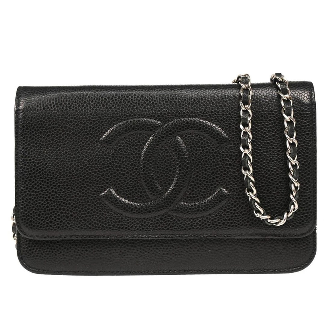 CHANEL BLACK CALFSKIN TIMELESS WOC WALLET ON CHAIN BAG: CHANEL BLACK CALFSKIN TIMELESS WOC WALLET ON CHAIN BAG Chanel Timeless Chain On Wallet WOC Description OUTSIDE : A+: VERY GOOD CONDITION!! INSIDE : A+: VERY GOOD CONDITION!! Minor scuffs and stains. S