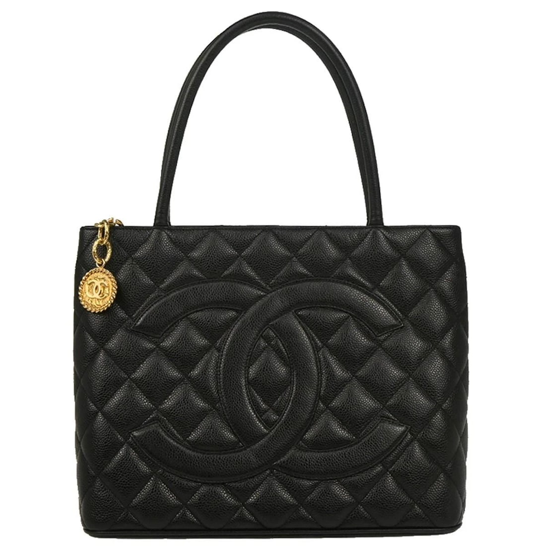 CHANEL BLACK CALFSKIN MEDALLION TOTE HANDBAG (1 of 2)