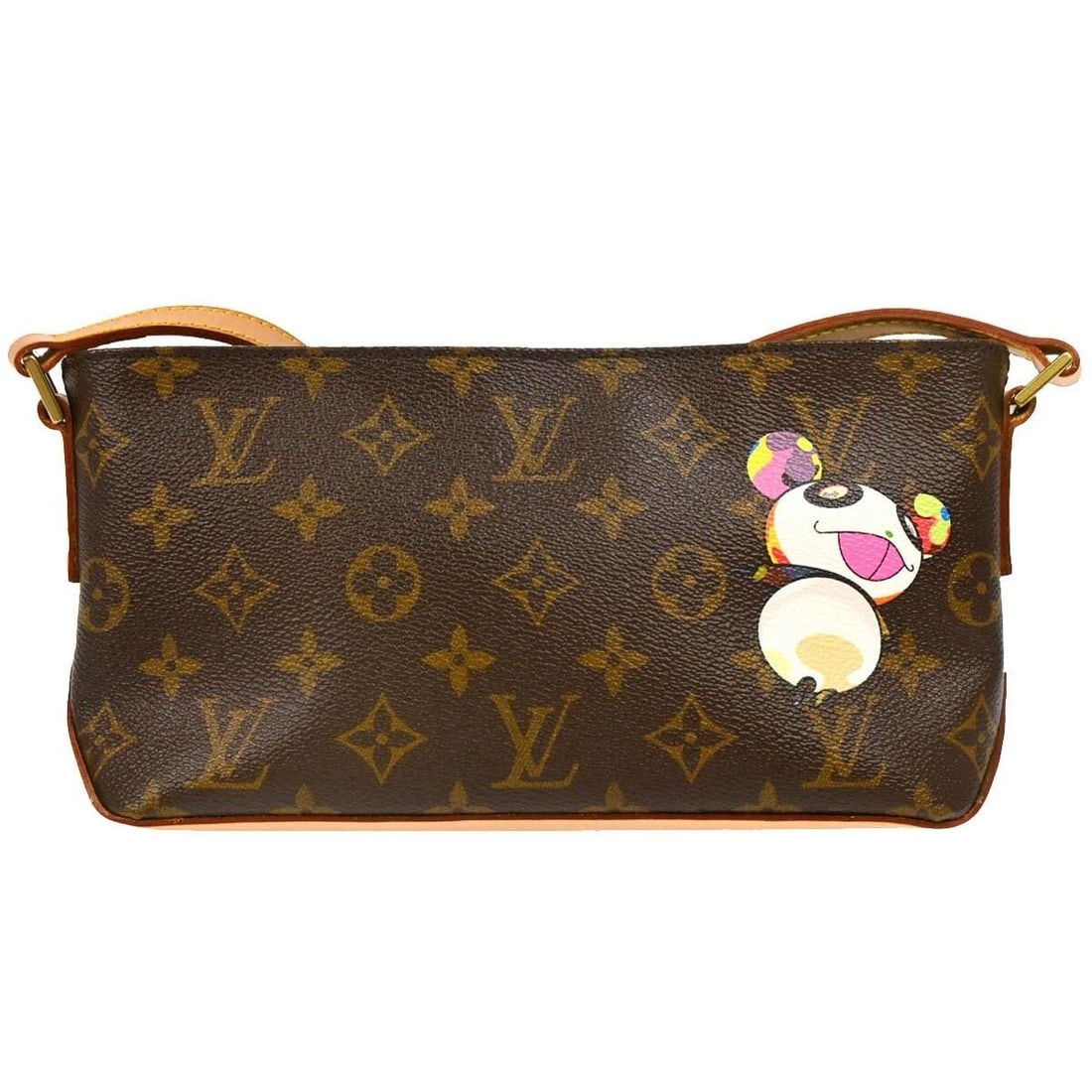 LOUIS VUITTON MONOGRAM PANDA TROTTEUR SHOULDER BAG: LOUIS VUITTON MONOGRAM PANDA TROTTEUR SHOULDER BAG Louis Vuitton Trotteur Crossbody Bag Monogram Panda M51241 TAKASHI MURAKAMI Description OUTSIDE : A: GOOD CONDITION!! Scuffs, suntan, stains and dirt