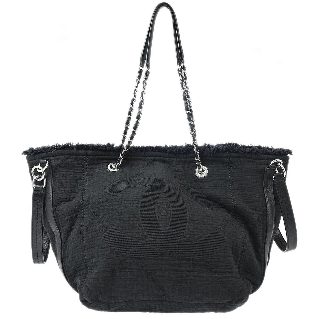 CHANEL BLACK CANVAS SHOULDER TOTE BAG (1 of 2)